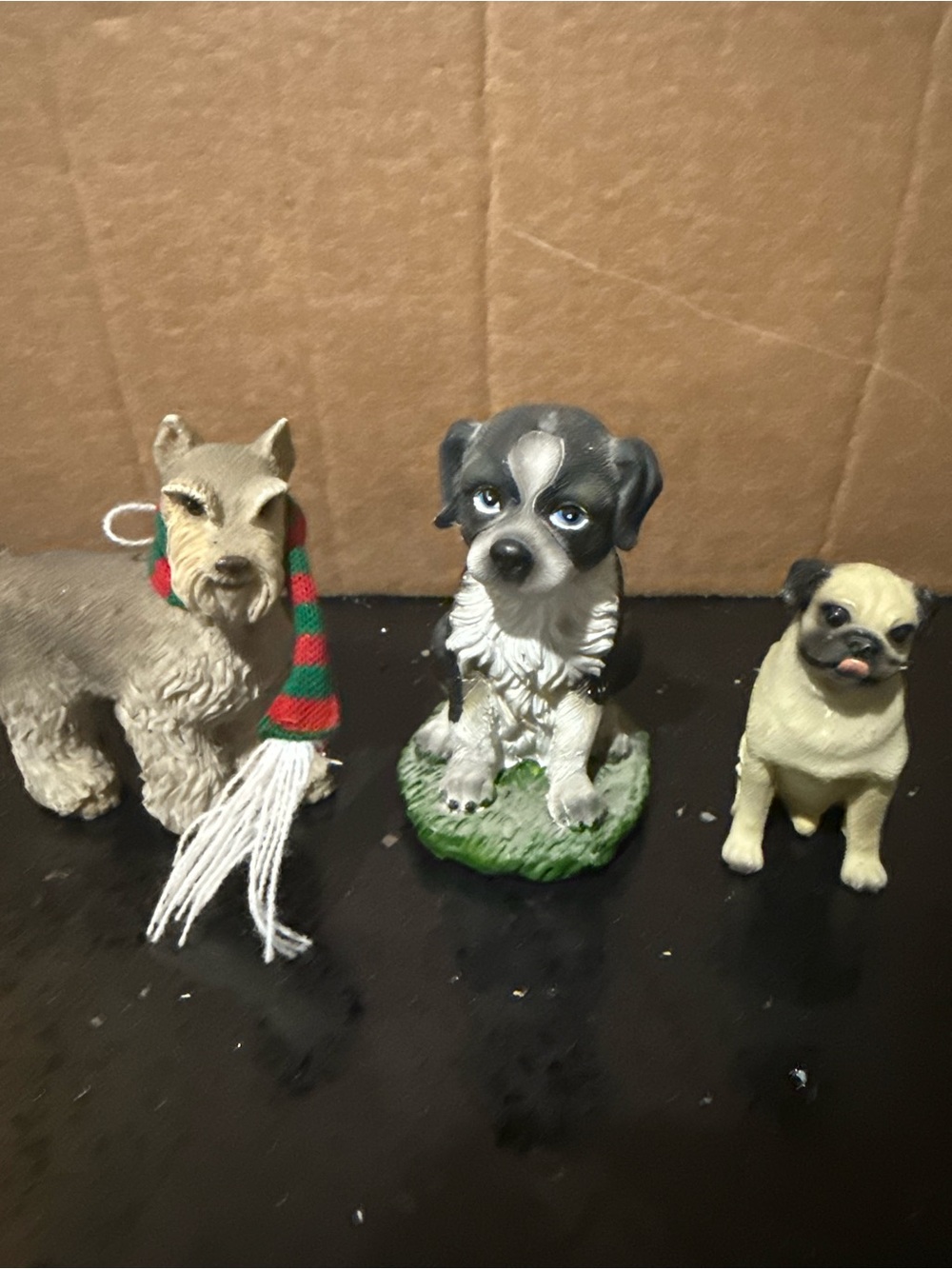 Hand-Painted Dog Figurine Trio - Gray, Cream, Tan
